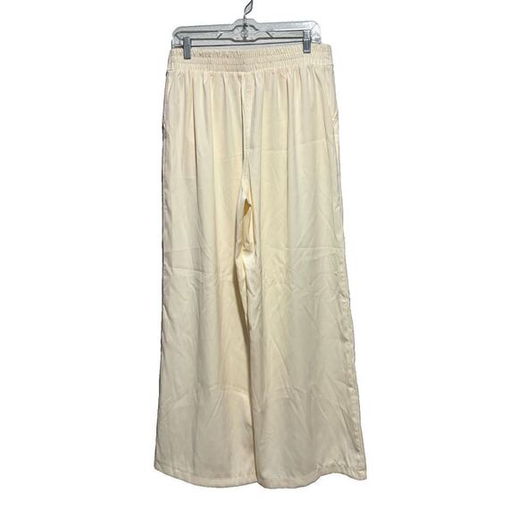 Max Studio Womens Bone Hine Rise Elastic Waist Wide Leg Palazzo Pants Large NEW - Picture 2 of 9